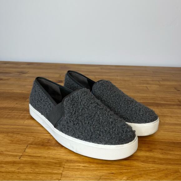 Vince Light Grey Shearling Fuzzy Blair Slip On Sneakers Size 7 - Picture 2 of 7